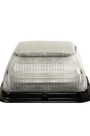 Baliza LED bicolor, cuadrada, base de polipropileno reforzado, perfil medio, 12-24 Vcc, 24 patrones de destello, lente transparente, iluminación ámbar / clara