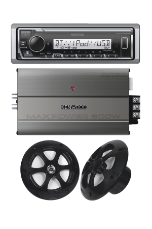 Kit de estereo con Bluetooth KMR-M332BT | Amplificador KAC-M3004 | mas Par de bocinas KFC-1613MRB