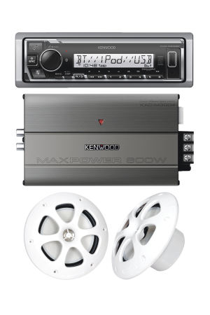 Kit de estereo con Bluetooth KMR-M332BT | Amplificador KAC-M3004 | mas Par de bocinas KFC-1613MRW