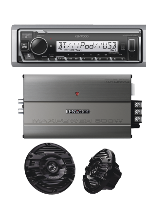 Kit de estéreo con Bluetooth KMR-M332BT | Amplificador KAC-M3004 | más Par de bocinas KFC-1653MRB