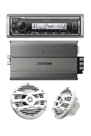 Kit de estéreo con Bluetooth KMR-M332BT | Amplificador KAC-M3004 | más Par de bocinas KFC-1653MRW
